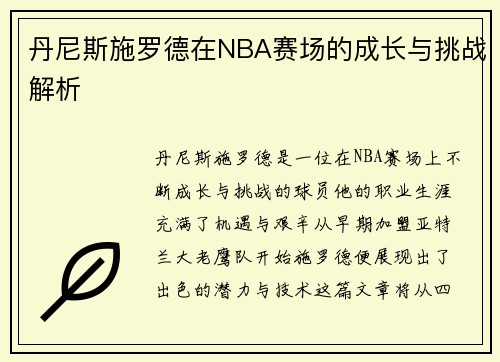 丹尼斯施罗德在NBA赛场的成长与挑战解析