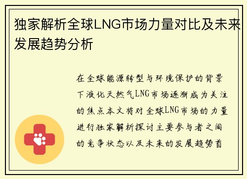 独家解析全球LNG市场力量对比及未来发展趋势分析